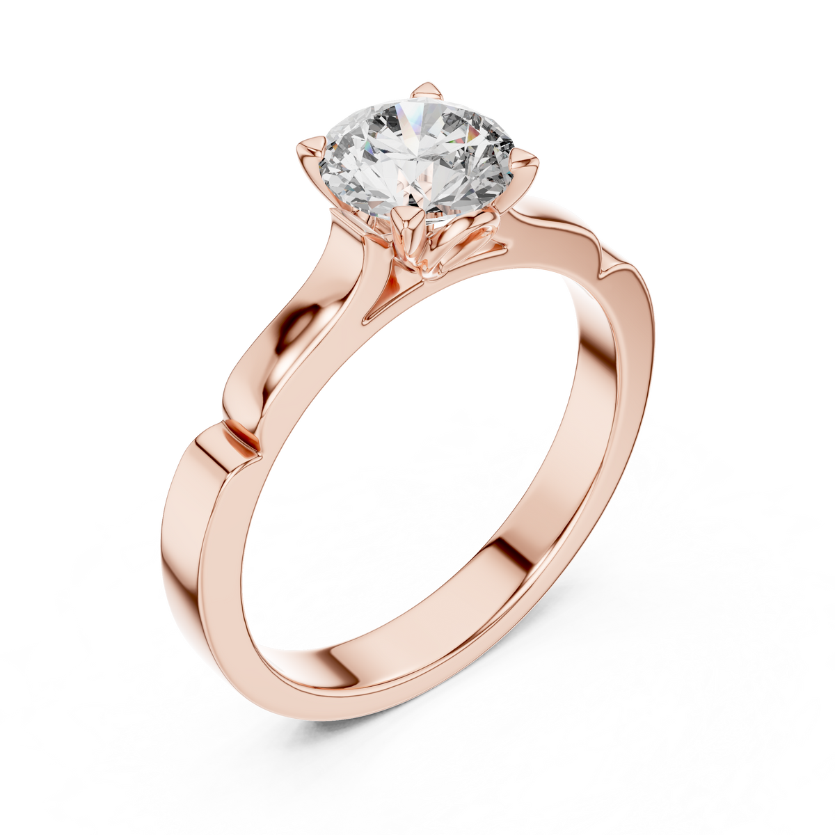 Sleek Sculpted Round Diamond Solitaire Ring