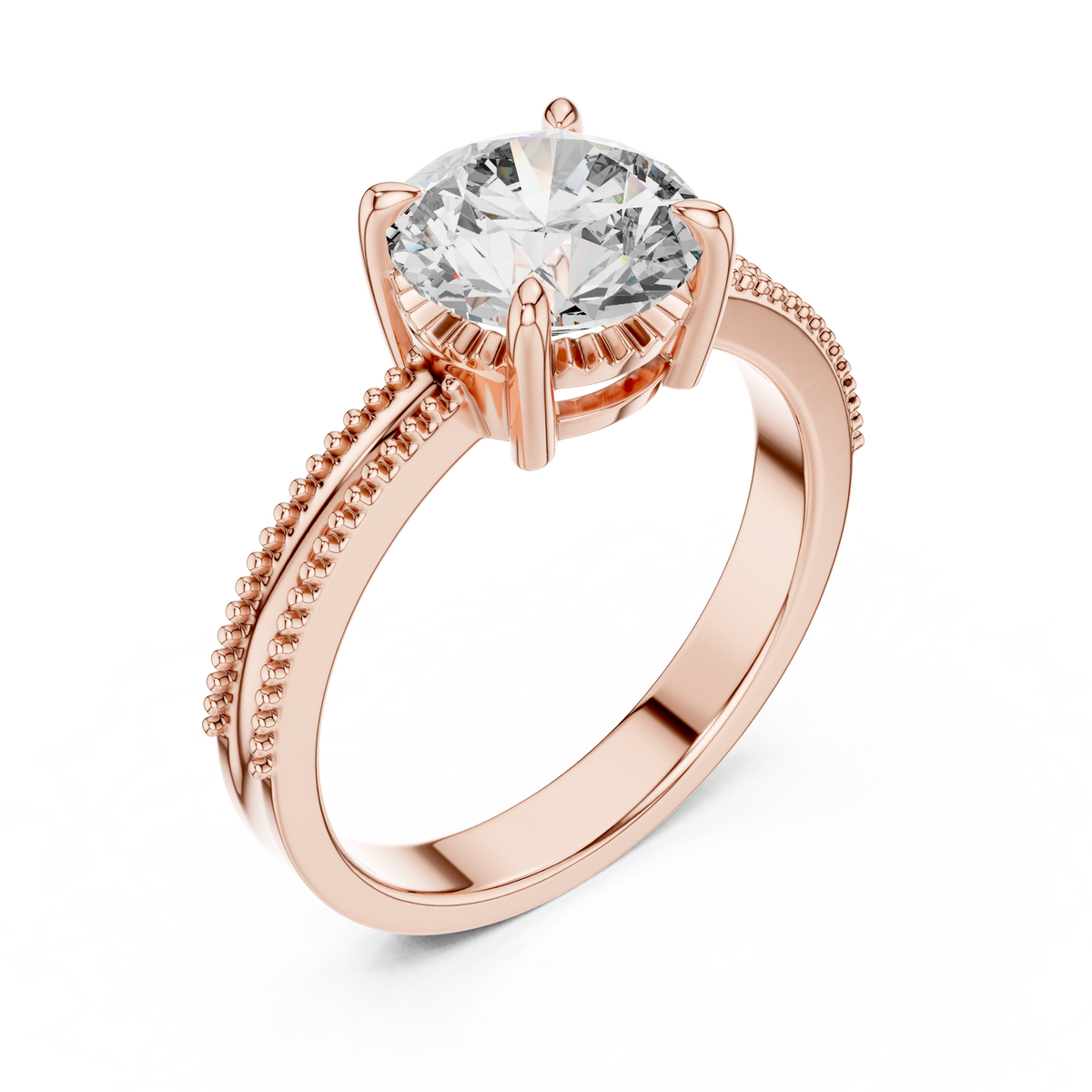 Regal Beaded Crown Solitaire Ring