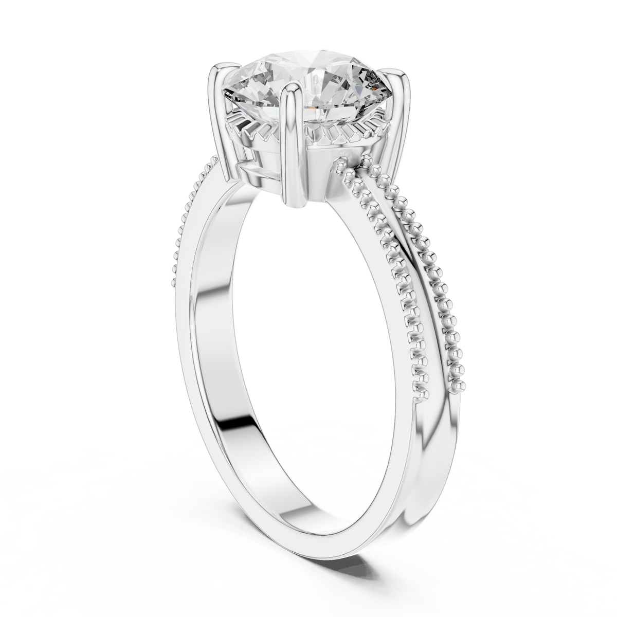 Regal Beaded Crown Solitaire Ring