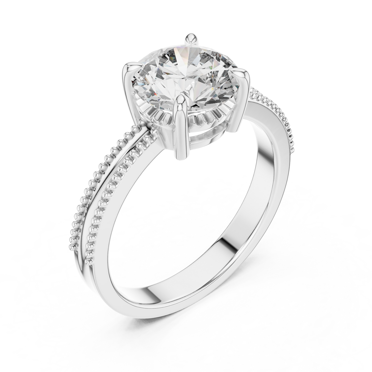 Regal Beaded Crown Solitaire Ring