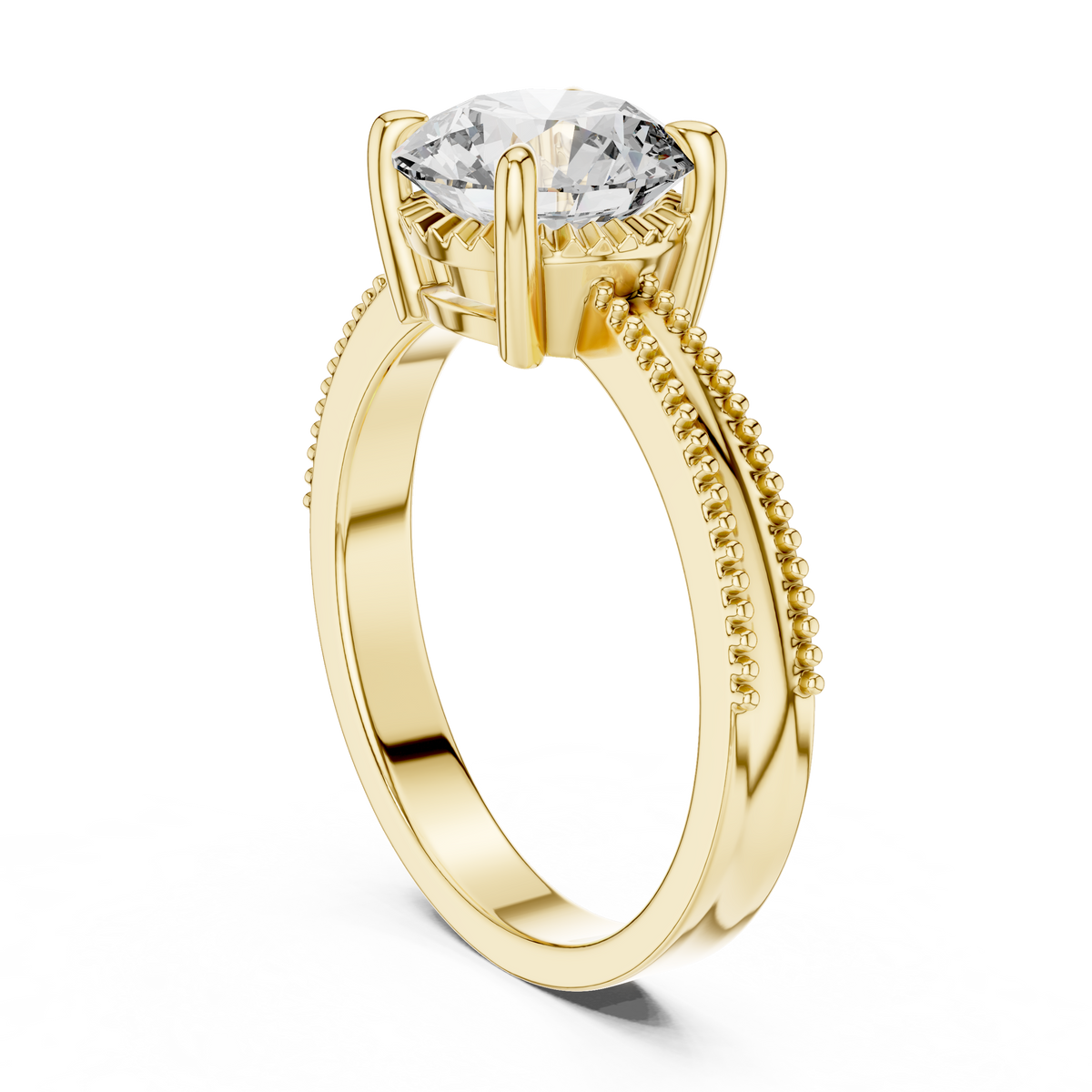 Regal Beaded Crown Solitaire Ring