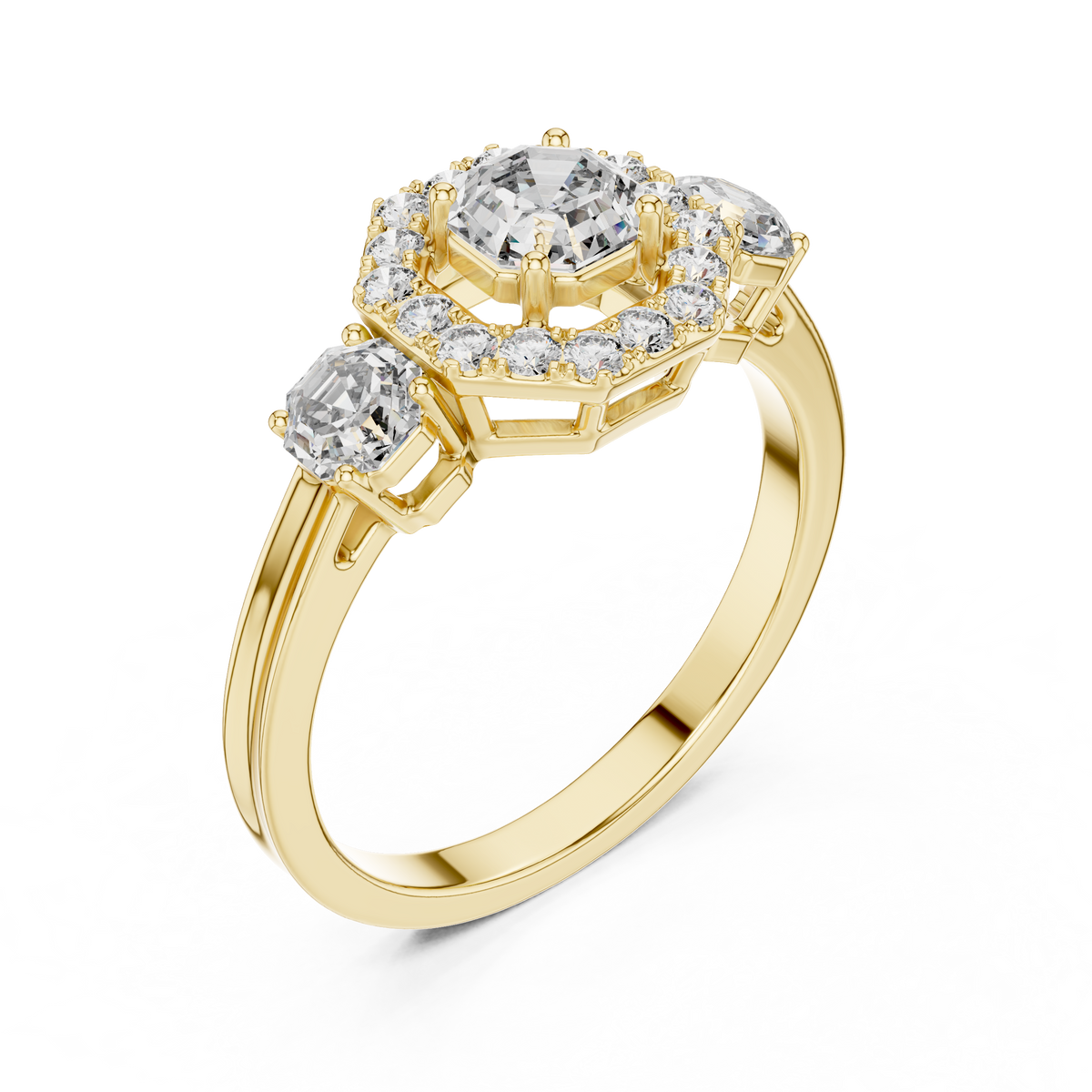 Golden Regal Three-Stone Diamond Ring