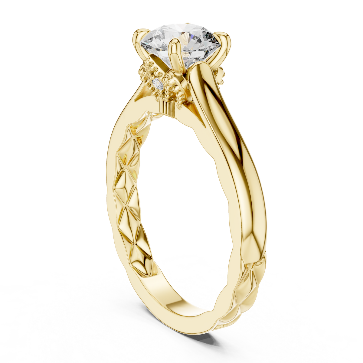 Rosé Floral Engraved Round Solitaire Ring