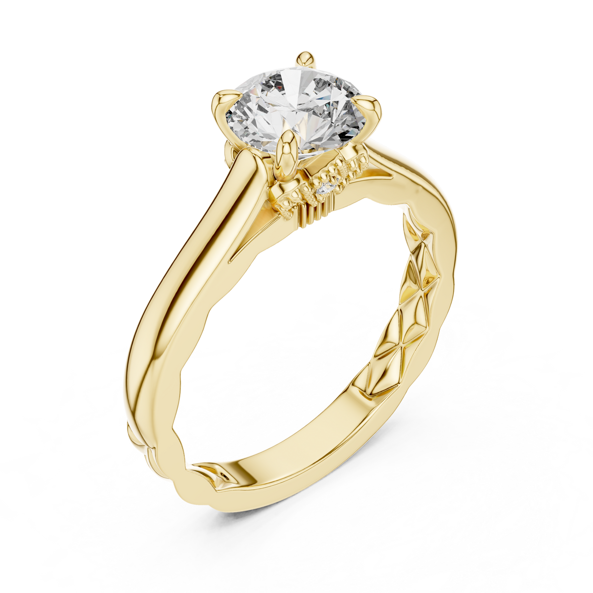 Rosé Floral Engraved Round Solitaire Ring