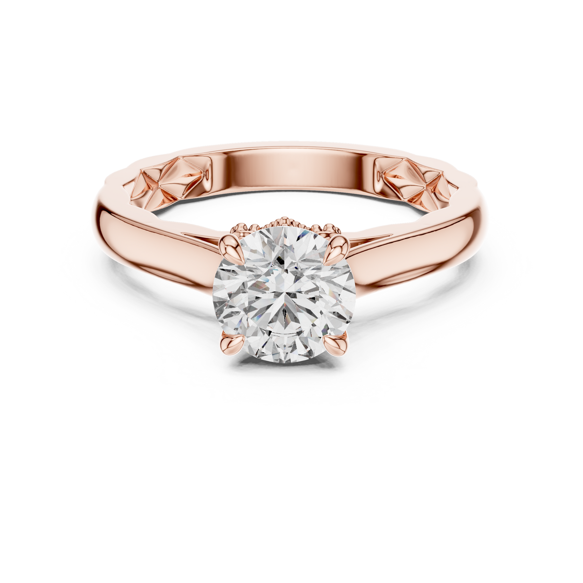 Rosé Floral Engraved Round Solitaire Ring