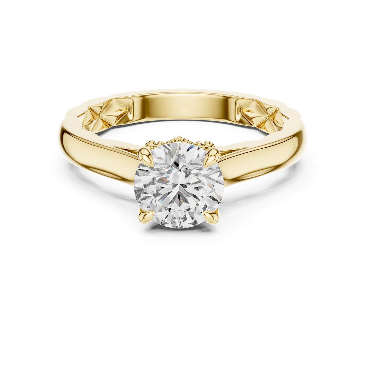 Rosé Floral Engraved Round Solitaire Ring