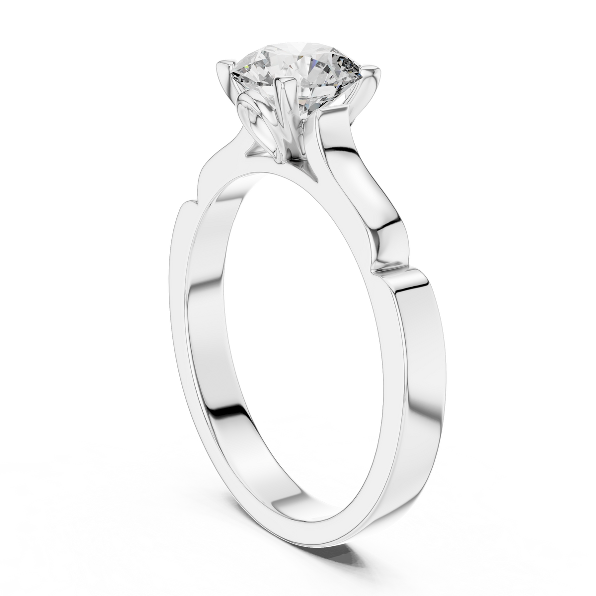 Sleek Sculpted Round Diamond Solitaire Ring