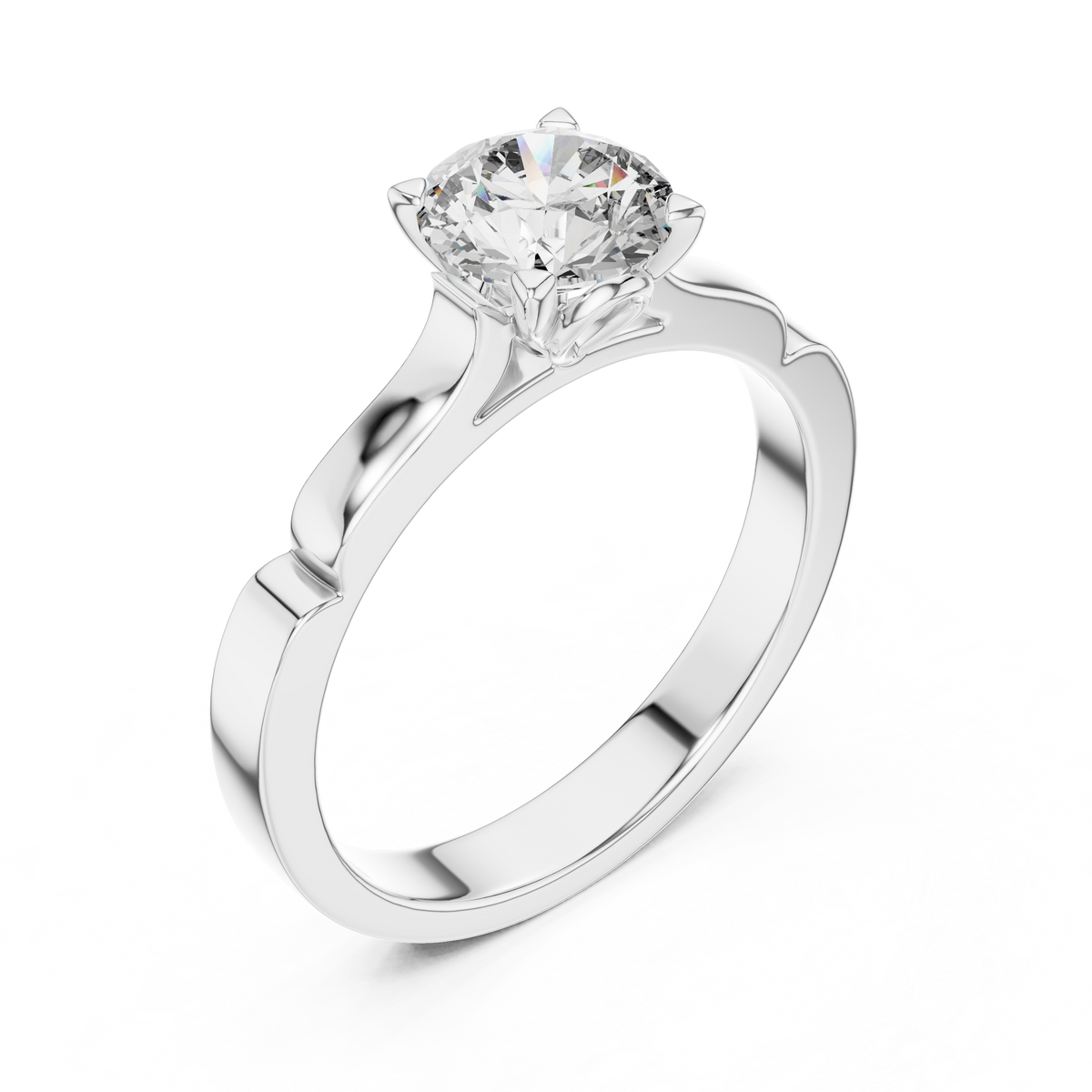 Sleek Sculpted Round Diamond Solitaire Ring