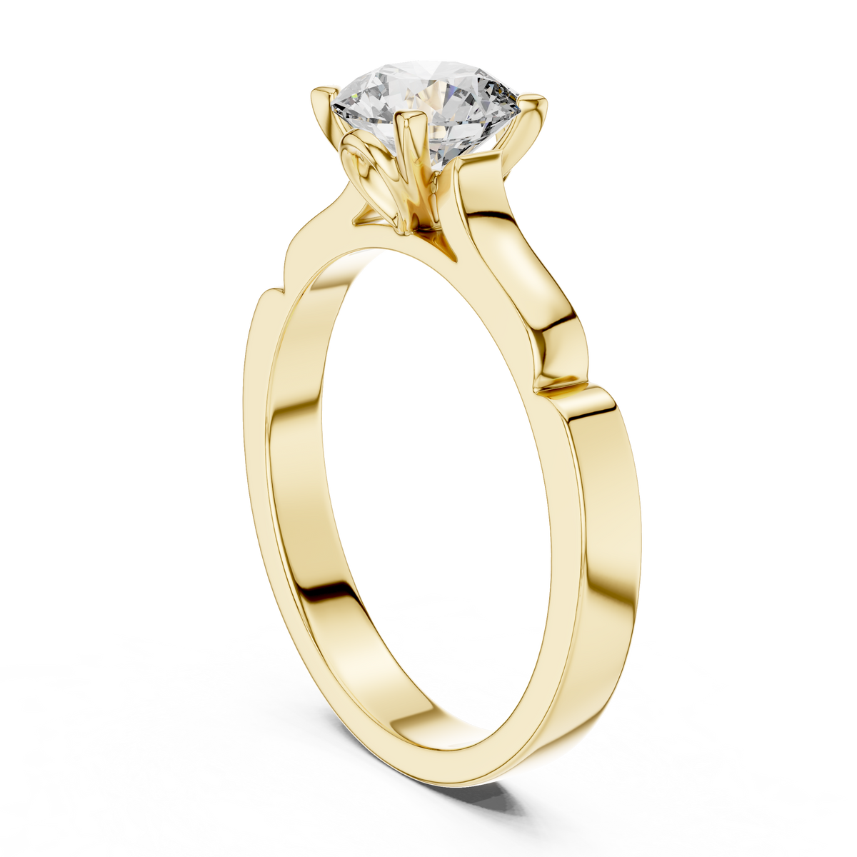 Sleek Sculpted Round Diamond Solitaire Ring