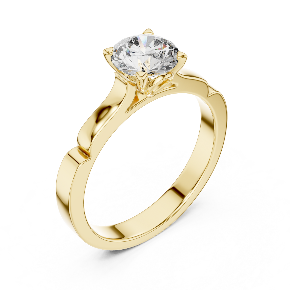 Sleek Sculpted Round Diamond Solitaire Ring