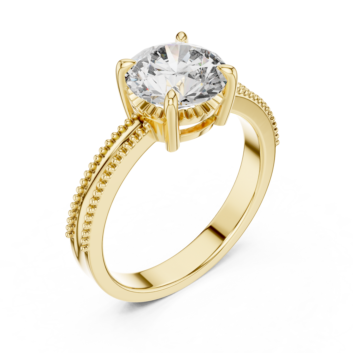 Regal Beaded Crown Solitaire Ring