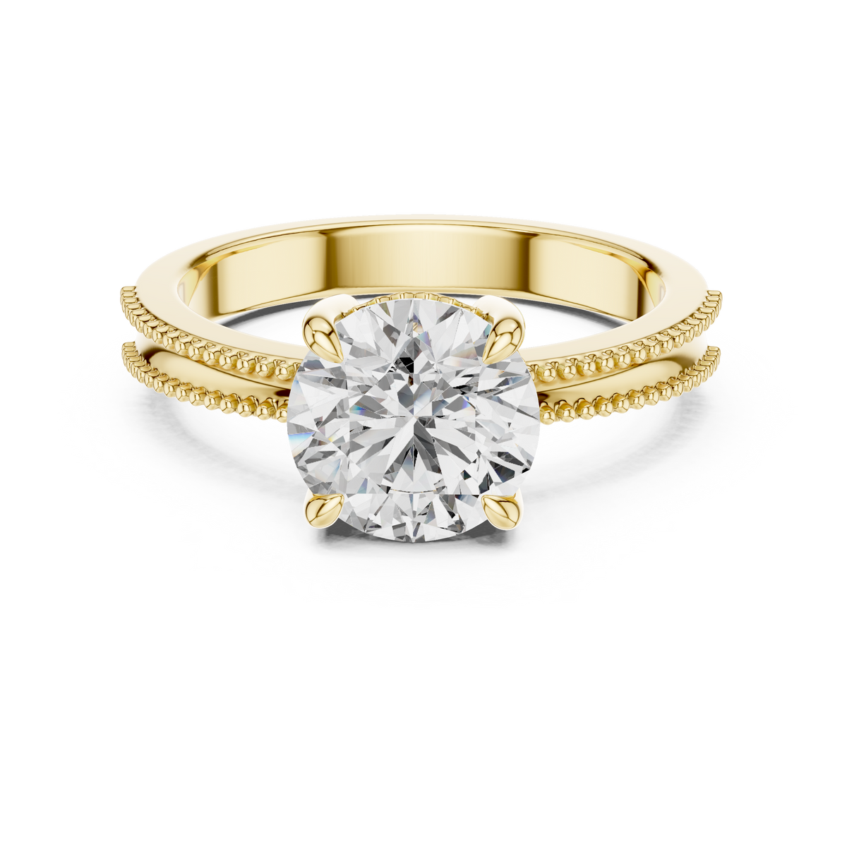 Regal Beaded Crown Solitaire Ring