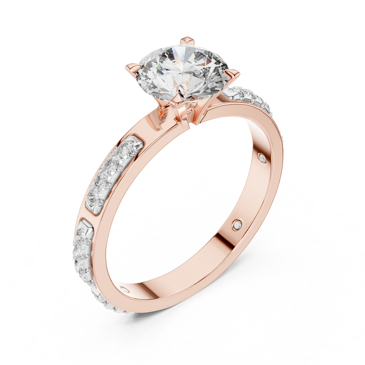 Rosé Aurora Side-Diamond Solitaire Ring