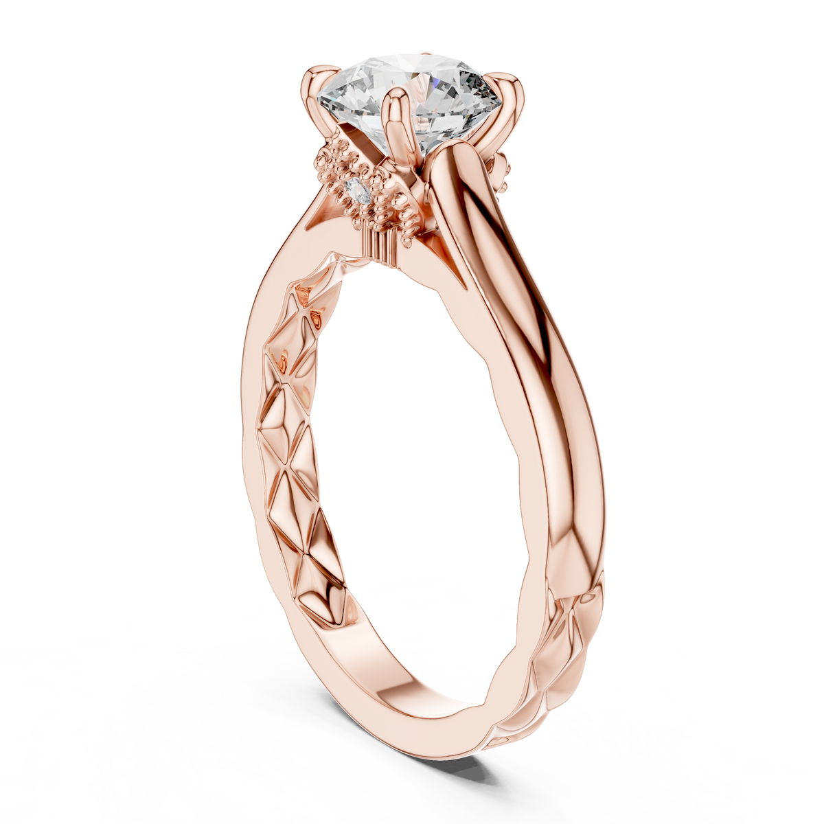 Rosé Floral Engraved Round Solitaire Ring