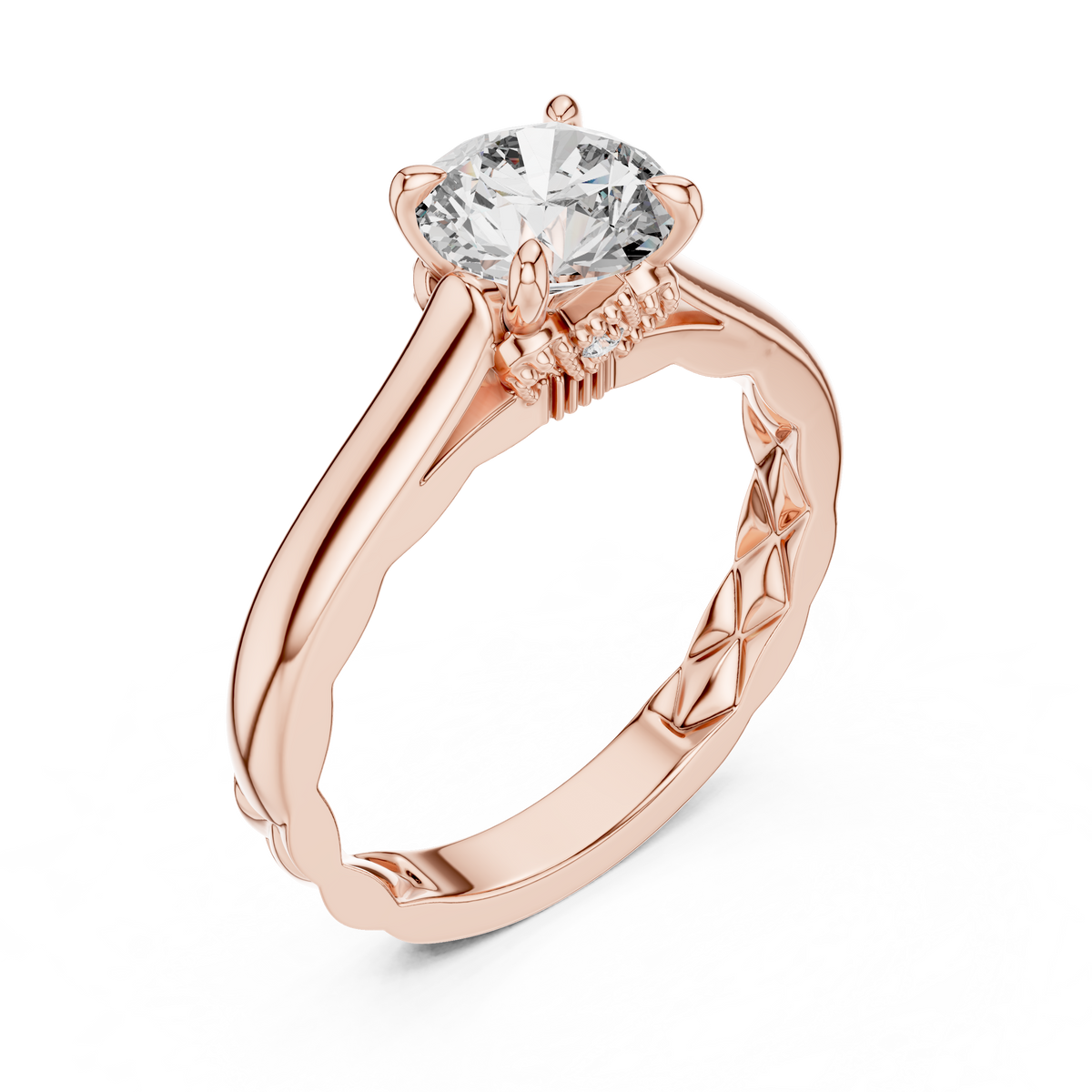Rosé Floral Engraved Round Solitaire Ring