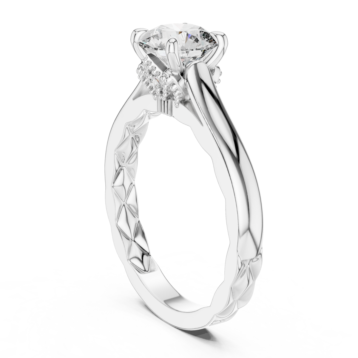 Rosé Floral Engraved Round Solitaire Ring