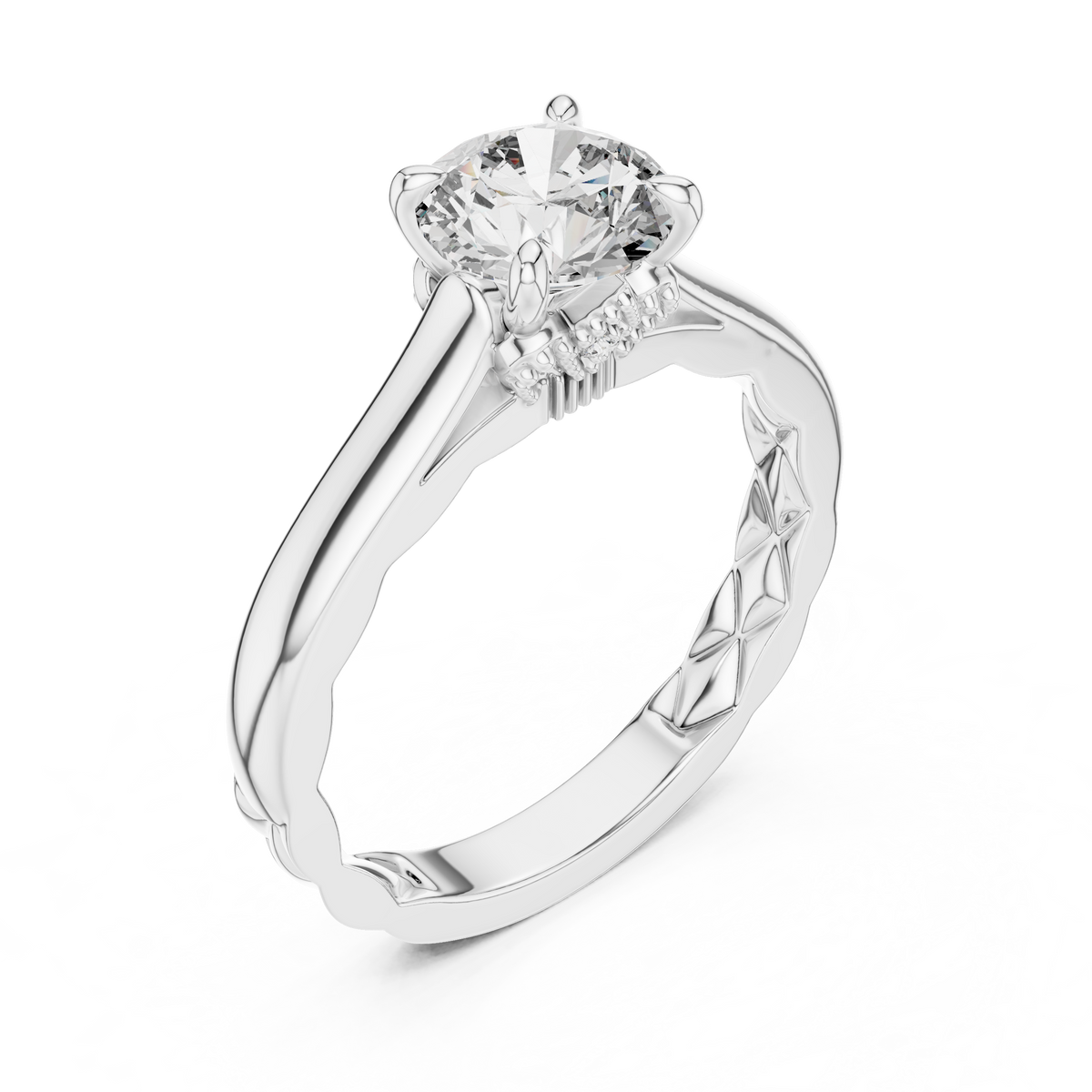 Rosé Floral Engraved Round Solitaire Ring