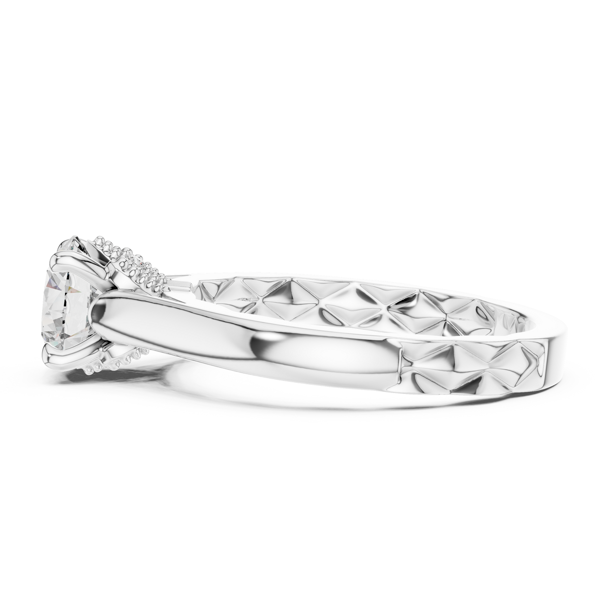 Rosé Floral Engraved Round Solitaire Ring