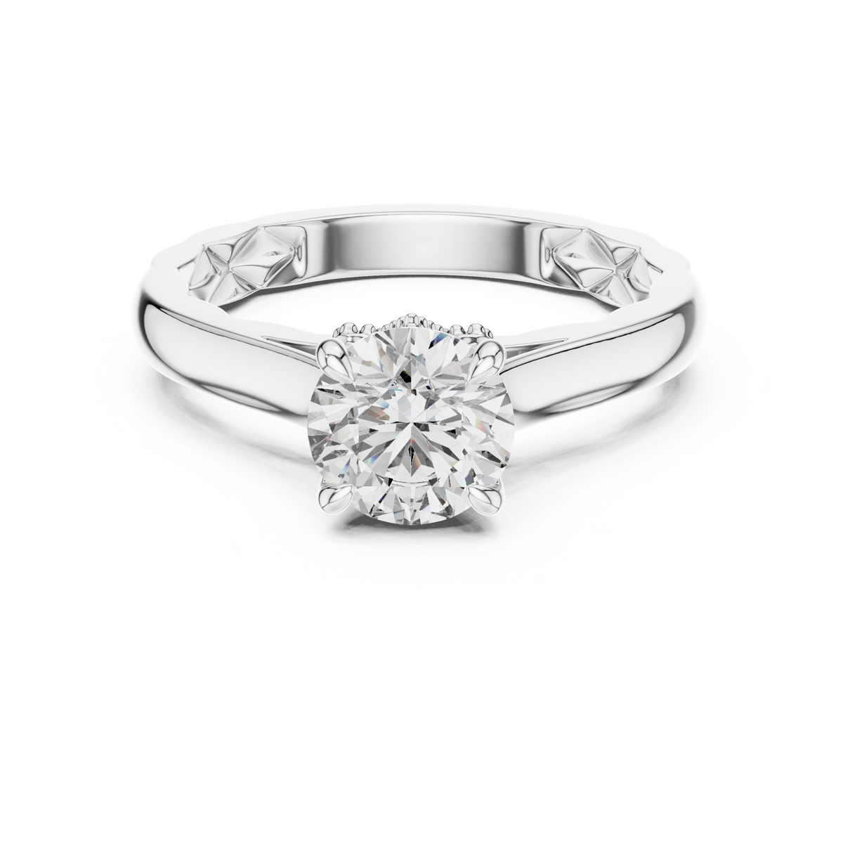 Rosé Floral Engraved Round Solitaire Ring