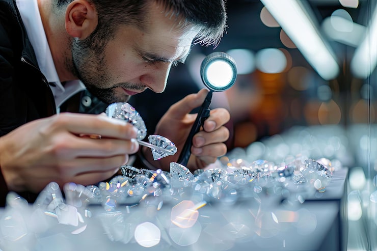 Expert inspecting diamonds