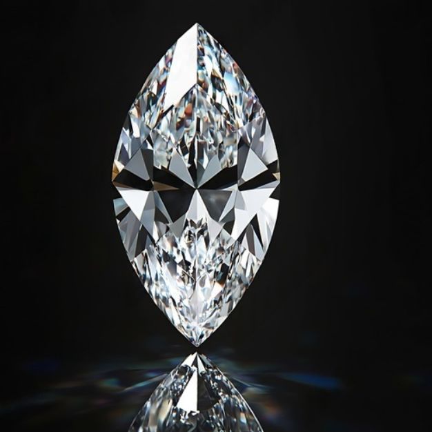 Marquise cut diamond with certified clarity and color grades.